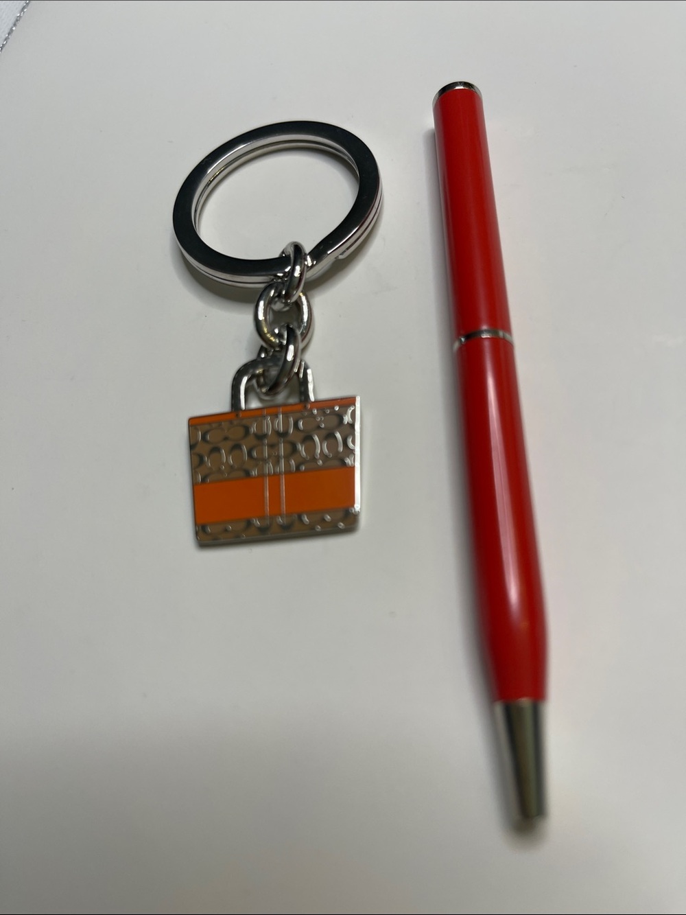 Coach Bag Keychain Charm in Orange and Coach Pen - Picture 2 of 6